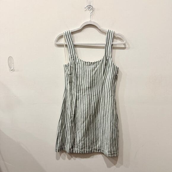 NWT Posse Diana Sleeveless Square Neck Linen Mini Dress Seagrass Stripe Women XS - Picture 3 of 8
